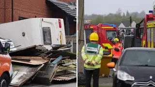 Strong winds overturned a caravan in Staffordshire