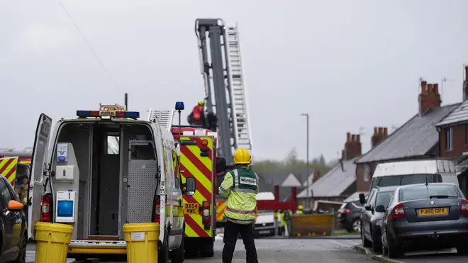 Emergency services on St Gile's Road in Knutton, North Staffordshire, where high winds caused damage in the early hours of the morning.