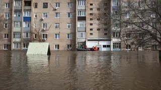 A flooded street in Orenburg, Russia