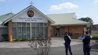 Police outside the Christ the Good Shepherd church in western Sydney
