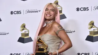 Karol G with the award for best musica urbana album for Manana Sera Bonito during the 66th annual Grammy Awards in February in Los Angeles
