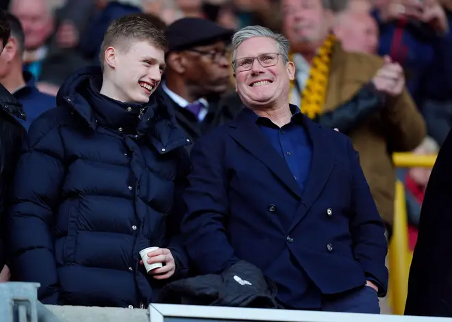 Labour Party leader Keir Starmer in the stands during the Premier League match at Molineux Stadium, Wolverhampton. Picture date: Saturday April 20, 2024.