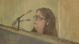 A sketch of Erin Patterson appearing in Latrobe Valley Magistrates Court last year