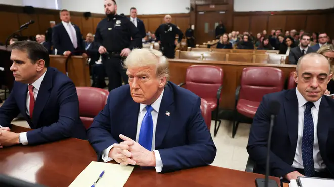 Donald Trump awaiting the start of proceedings at Manhattan criminal court