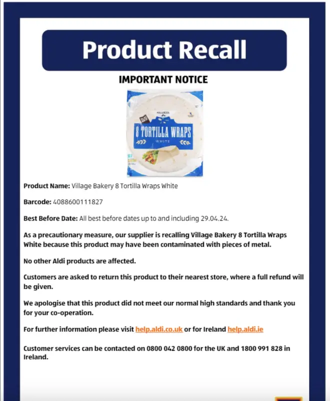 The product recall notice