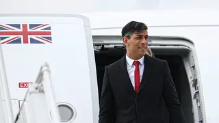 Prime Minister Rishi Sunak arrives at Warsaw Chopin Airport during a visit to Poland and Germany