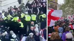 Police clash with a group of 'far right' people in London for a St George's Day event