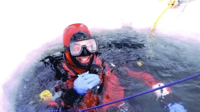 Scientific diver Rod Budd in Antarctica