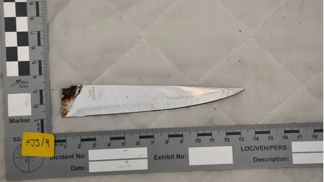 The blade of a knife found after the attack