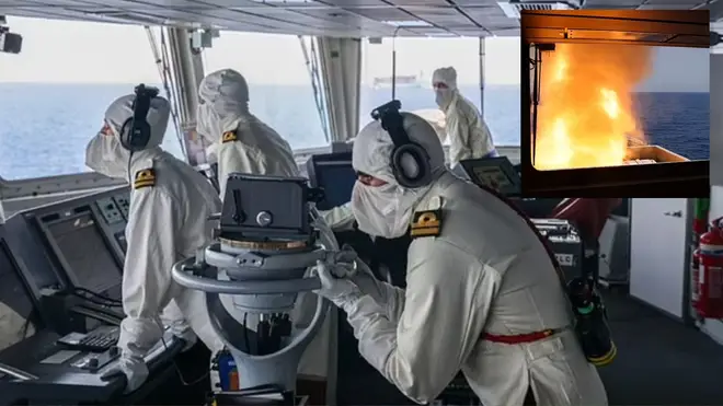 Crew of the HMS Diamond watch the Sea Viper missile system was used to destroy the projectile
