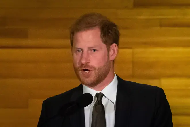 Vancouver, Canada. 16th Feb, 2024. Prince Harry, the Duke of Sussex speaks during the 'One Year to Go' Invictus Games dinner in Vancouver on Friday, Feb. 16, 2024 Credit: The Canadian Press/Alamy Live News
