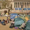 A tent encampment has been set up inside the campus of Columbia University