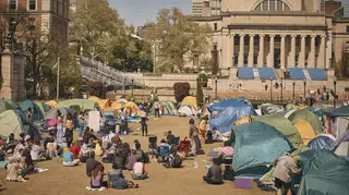 A tent encampment has been set up inside the campus of Columbia University