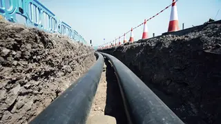 District heating pipes laid in a trench