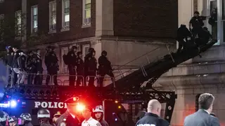 New York City police enter an upper floor of Columbia University's Hamilton Hall
