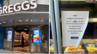 A former serviceman was patrolling the flagship London Greggs shop this morning
