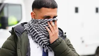 West Yorkshire Police officer Mohammed Adil, 26, leaving Westminster Magistrates' Court, central London, after he admitted two counts of publishing an image in support of banned organisation Hamas