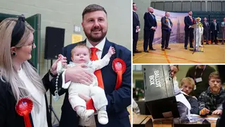 Blackpool South's new Labour MP Chris Webb (main with wife Portia and son Cillian) as Tories endure a torrid night at the polls