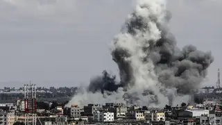 Smoke rises after an Israeli air strike on the east of the city of Rafah in the southern Gaza Strip, May 6, 2024