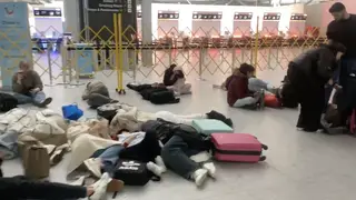 Passengers have resorted to sleeping on the airport floor