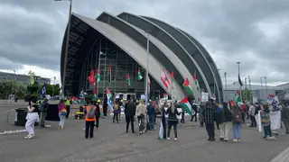 Protesters outside the Barclays AGM in Glasgow