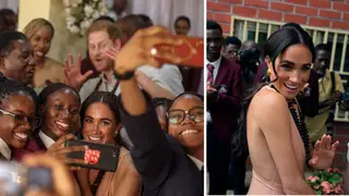 Prince Harry photobombed Meghan's selfie as they visited a school in Nigeria.