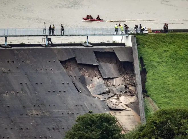 Partial collapse of a dam above Whaley Bridge