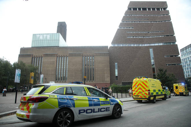 Emergency crews attending a scene at the Tate Modern art gallery following an incident where a child fell