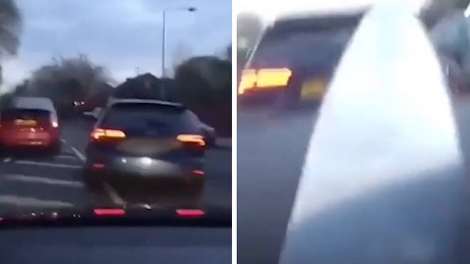 A passenger brandishes a knife during this dramatic car chase