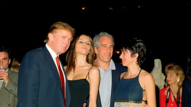 Donald Trump with Melania, Jeffrey Epstein and Ghislaine Maxwell at the Mar-a-Lago Club in Florida