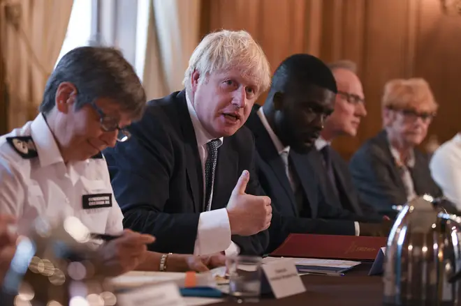 Prime Minister Boris Johnson in Downing Stree with Metropolitan Police Commissioner Cressida Dick during a roundtable on crime which is looking at how to improve the criminal justice system and deal with the most serious and violent offenders.