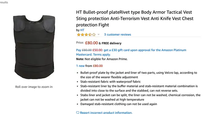 Stab Vests are available for sale on the internet
