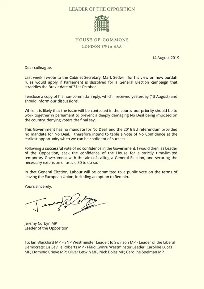 Jeremy Corbyn's letter to MPs