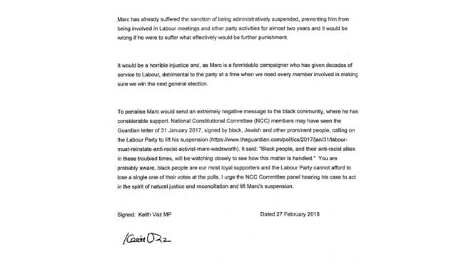 Keith Vaz's letter