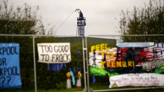 Anti-fracking banners outside the Cuadrilla fracking site