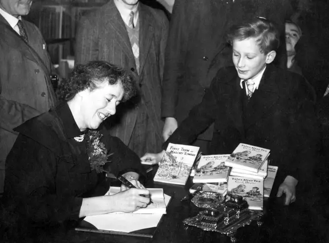 Popular author of children's books, Enid Blyton in Hatchards, Piccadilly, London, where she gave a talk 'for children only', adults not being admitted.
