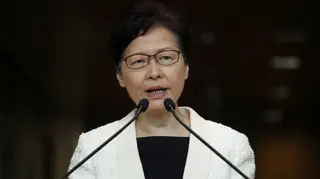 Hong Kong Chief Executive Carrie Lam speaks during a press conference in Hong Kong.