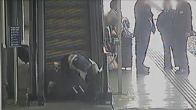 CCTV has captured a number of accidents involving escalators and heavy luggage.