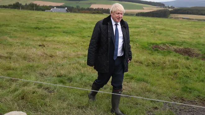 Boris Johnson on a visit to a farm near Aberdeen last week