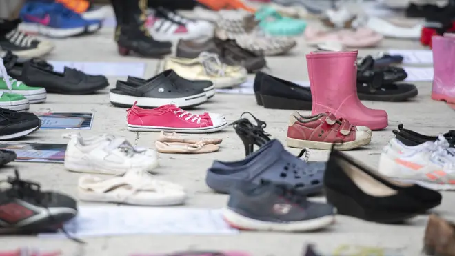 200 pairs of shoes were laid out near Parliament to represent children lost to suicide