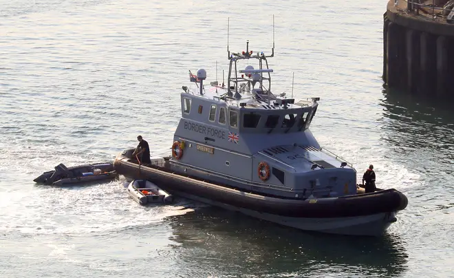 Border Force vessel Speedwell arrives at the Port of Dover after small boats containing suspected migrant were intercepted in the Channel.