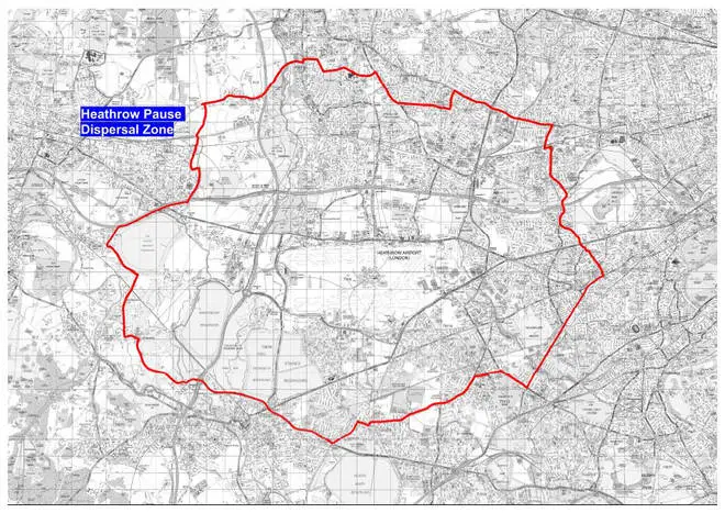 The 5km dispersal zone around Heathrow