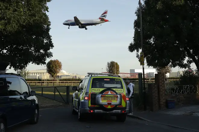 Police were seen patrolling the perimeter of Heathrow Airport ahead of planned protests