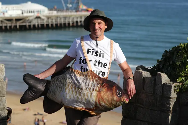 Chris Davies, Chair of the Fisheries Committee and MEP for North West of England, dressed up as a fish to launch and collect signatures for the 'Fish for the Future' campaign in Bournemouth.