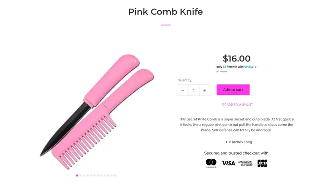 The listing for the comb knife