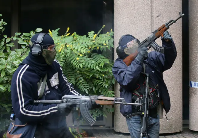 Met Police firearms officers role play terrorists during a training exercise