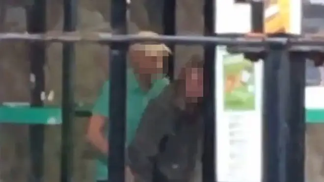 Couple caught in the act at a busy bus stop in broad daylight