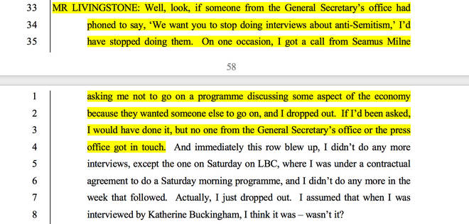 A transcript from Ken Livingstone's disciplinary hearing