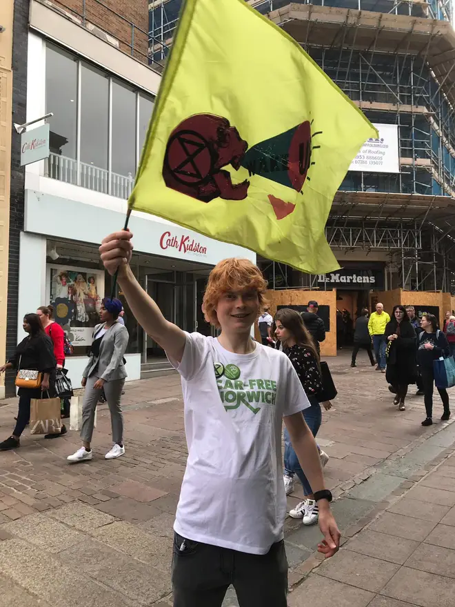 A committed protestor in Norwich city centre today