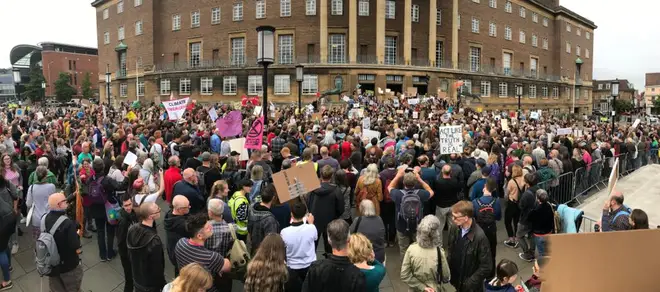 Panoramic shot of Norwich protest, outside City Hall